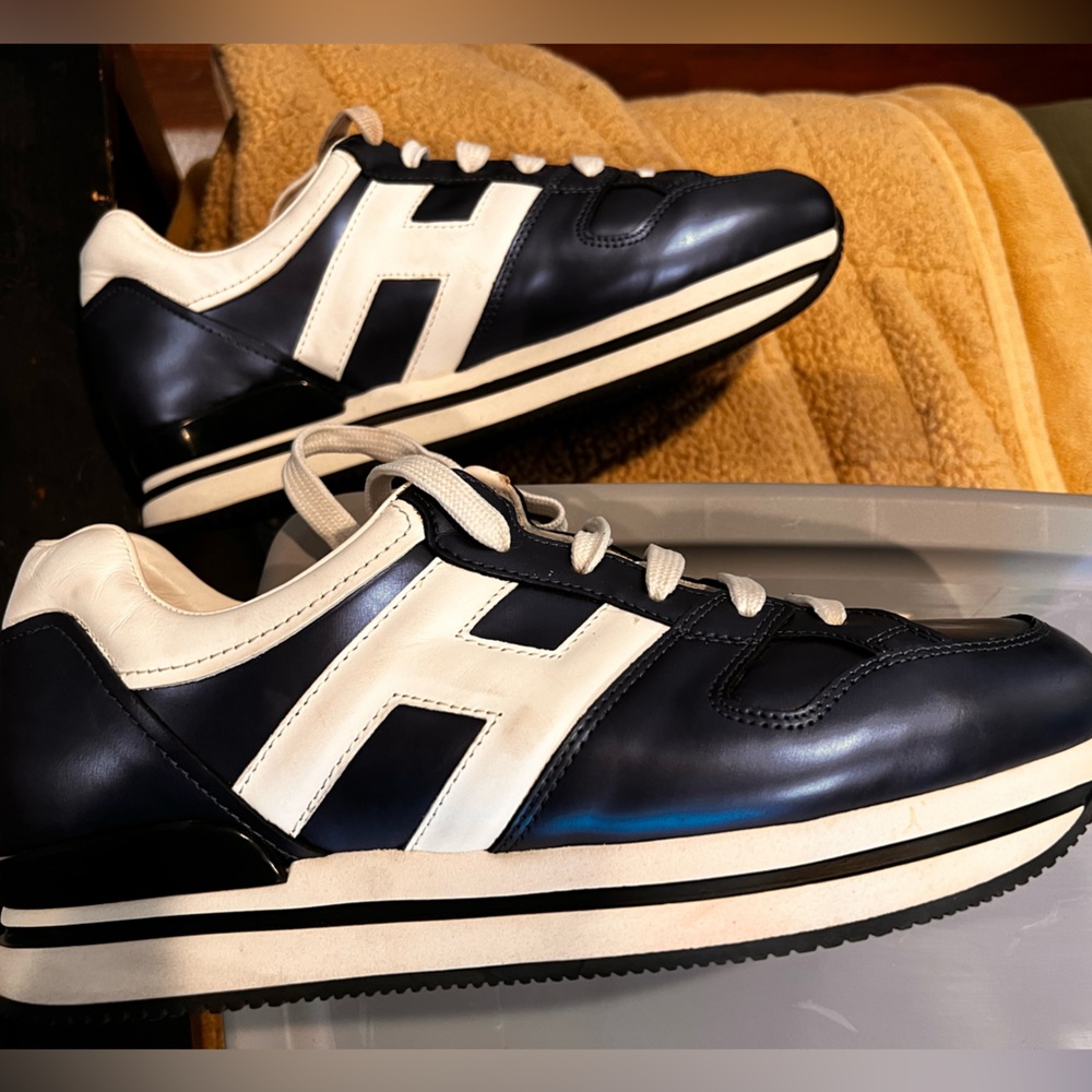 HOGAN Leather Sneaker Two Tone Logo Trim size womens size 9